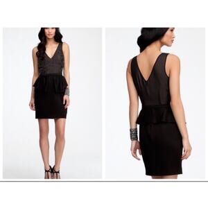 Bebe Black Peplum Embellished Cocktail Dress Bodycon Sleeveless Size S